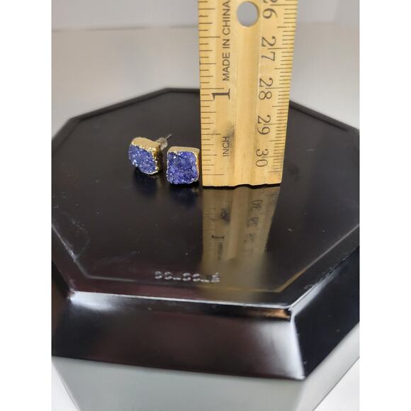 Vintage Dark Blue Gemstone Geode Stud Earrings Wedding Birthday Gift - Picture 4 of 5